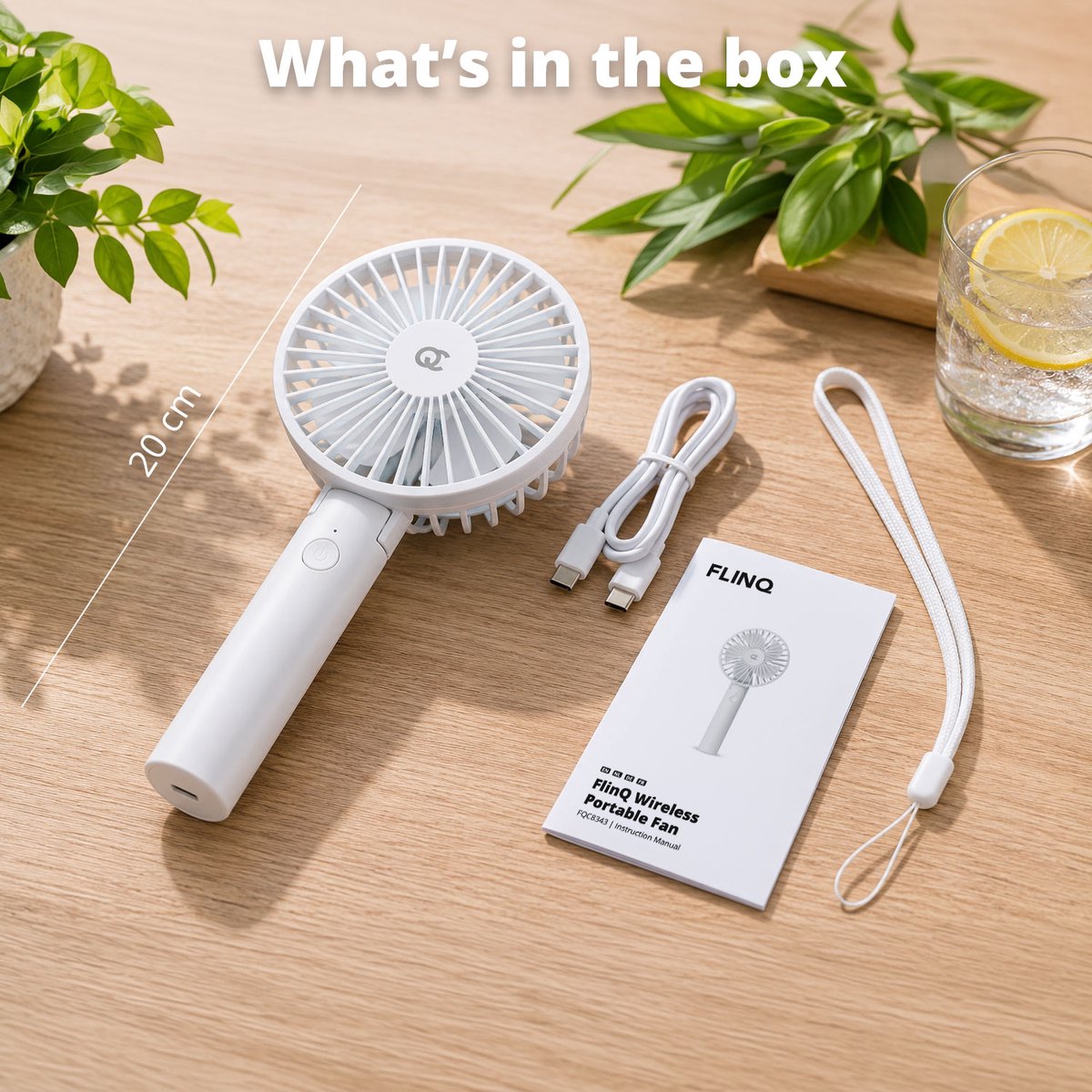 FlinQ Handventilator - Draagbare Ventilator - Mini Fan Oplaadbaar - Kleine Portable Ventilator met USB - Draadloze Tafelventilator - Wit — afbeelding 6