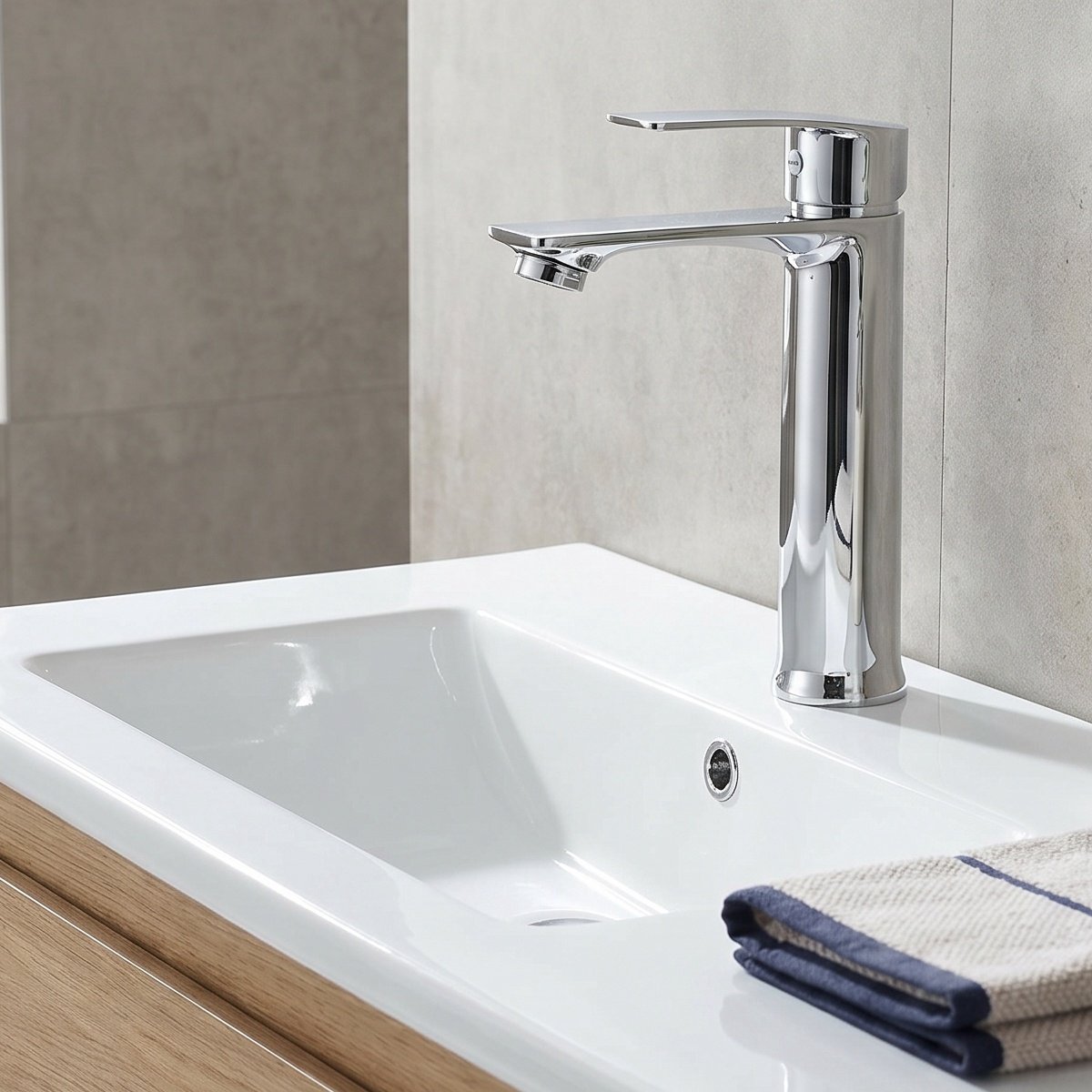 Wastafelkraan - 17cm Mengkraan voor Badkamer - Waterbesparende Perlator - Keramische Klep - Verchroomd Koper - Zilver