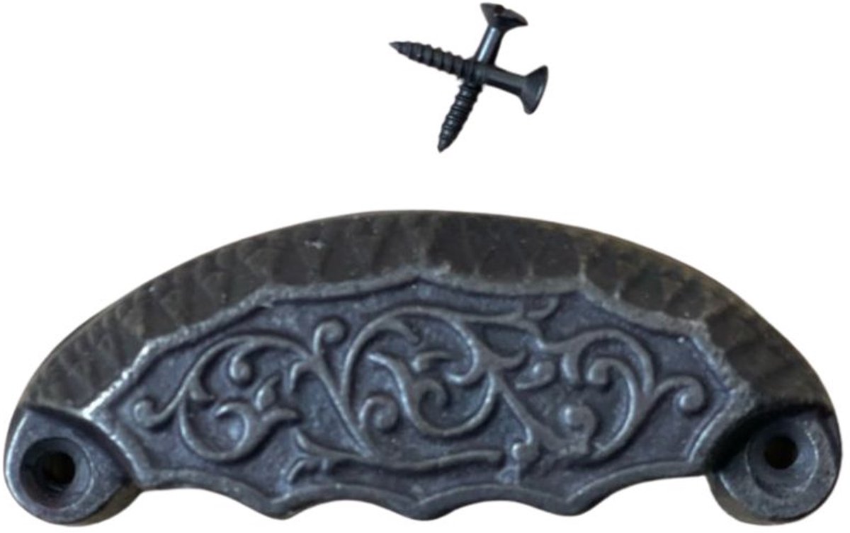 Ornate Vine Cup Pull Handle Antique Iron