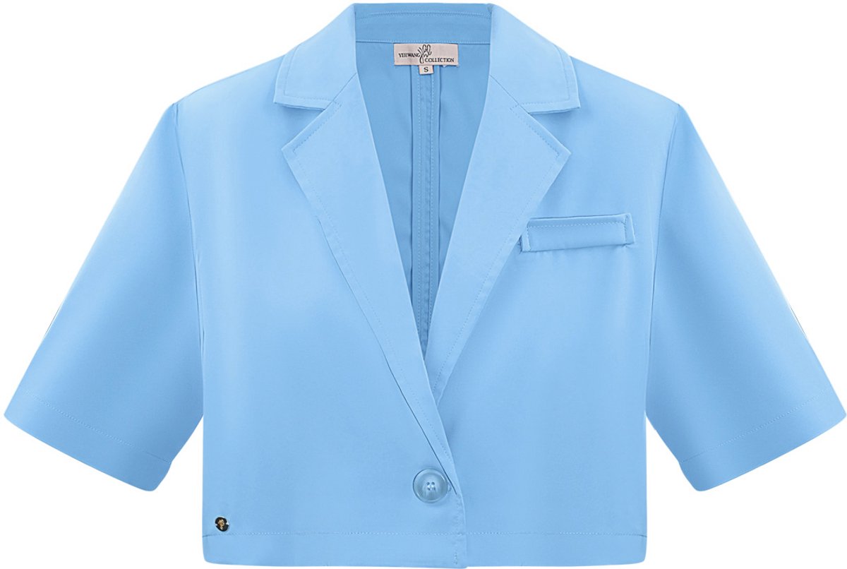 Elegante Vrouwen Suit Set met Geknipte Jas - Blauw - Maat L
