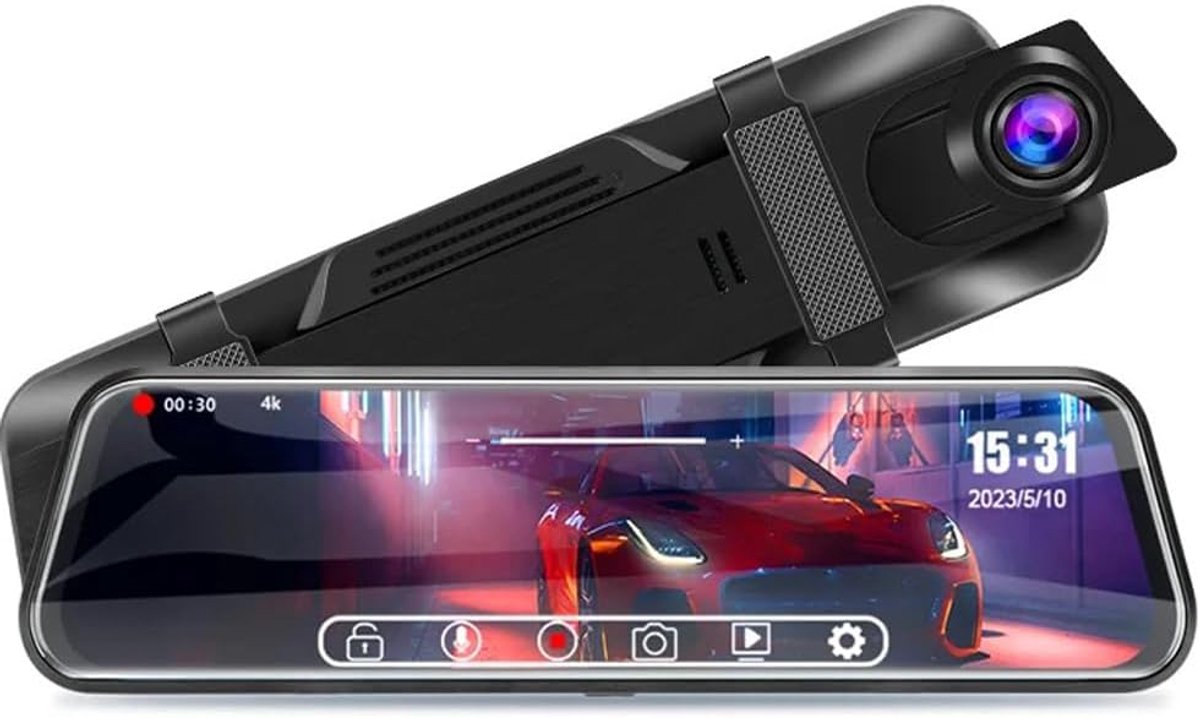Digitale achteruitkijkspiegel met ingebouwde DVR-dashcam en achteruitrijcamera – 10" Touchscreen
