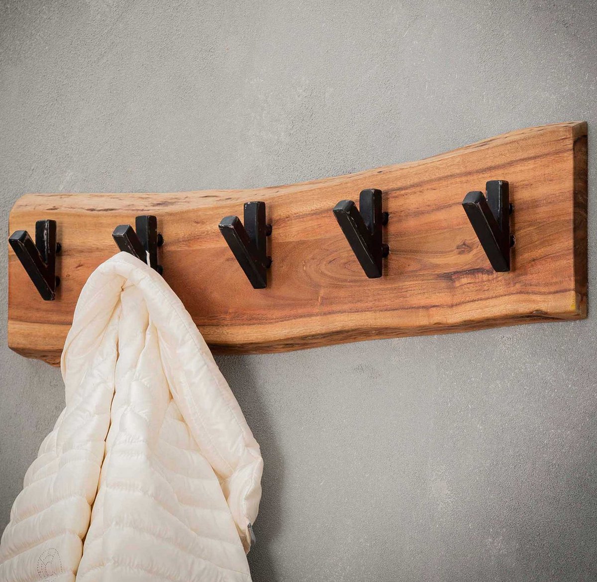 Wandkapstok Edge 5 Haken - Emob - Kapstokken - Bruin; Zwart - Hout; Metaal
