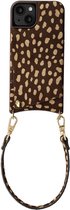 Selencia Hoesje - Geschikt voor Apple iPhone 14 / 13 - Real Leather Backcover met Pashouder - Fawn Chic