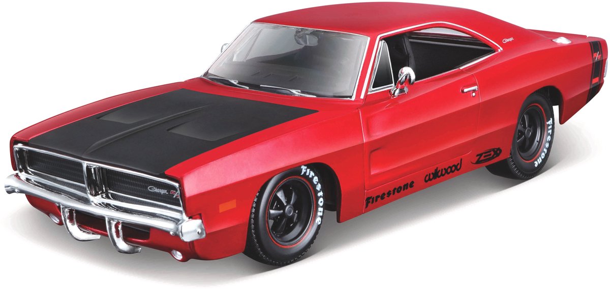 Dodge Charger R/T 1969 Rood / Zwart 1-25 Maisto Design ( Classic Muscle ) - Modelauto - Schaalmodel - Miniatuurauto