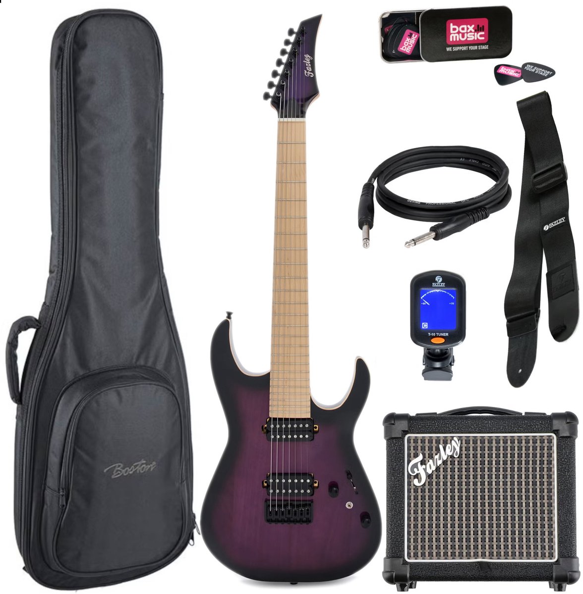 Elektrische gitaar starterset Fazley Modern Series F7S Transparent Purple