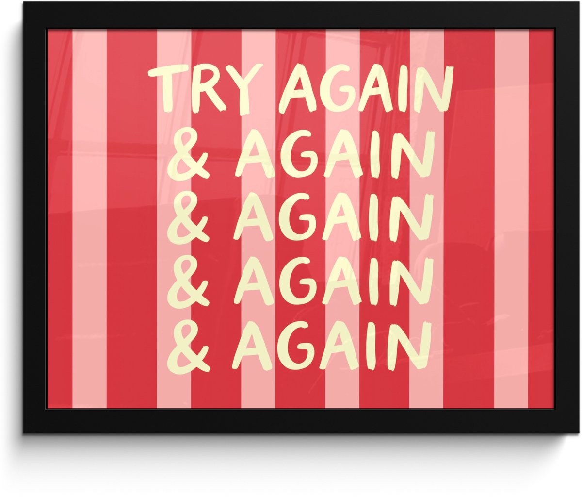 FrameYourWall Poster in lijst - Fotolijst 40x30 cm - Posters - Strepen - Rood - Try again - Posterlijst zwart - Decoratie - Wanddecoratie woonkamer - Muurdecoratie slaapkamer
