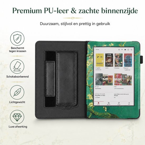 BukkitBow - Beschermhoes geschikt voor Kobo Clara Colour - E-reader Cover - Smart Sleep Cover - Bloemen / Bloesem motief - Groen van Merkloos — afbeelding 3