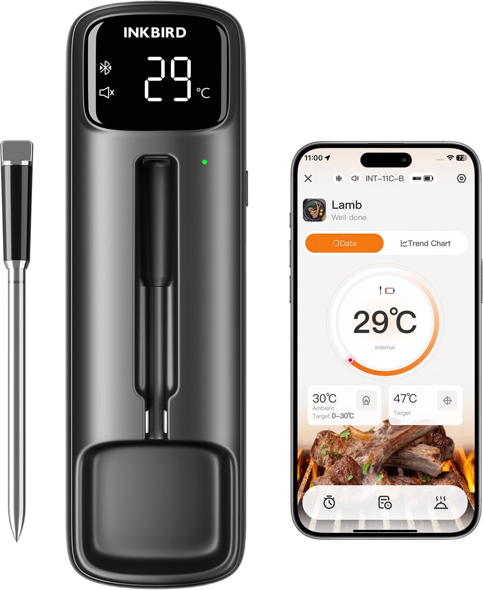 INKBIRD INT-11C-B Draadloze BBQ Thermometer – Slim, Nauwkeurig en Volledig Draadloos