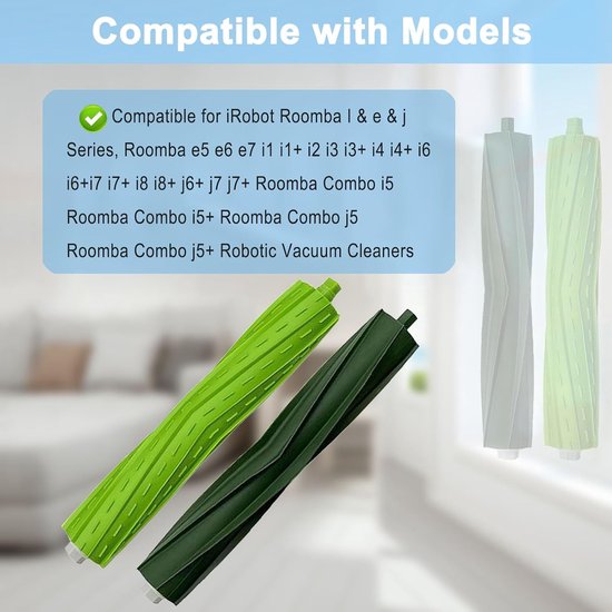 Groene en donkergroene rolborstels voor iRobot Roomba i & e series en j series.