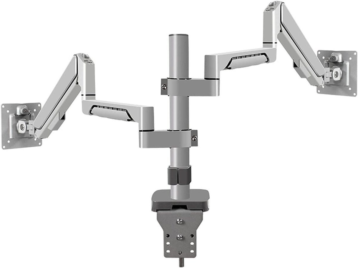 Dubbele Monitor Arm - Bureau Montage - Werkruimte Verbeteren - Verstelbare Gasveer - 14-32 Inch - Zilver