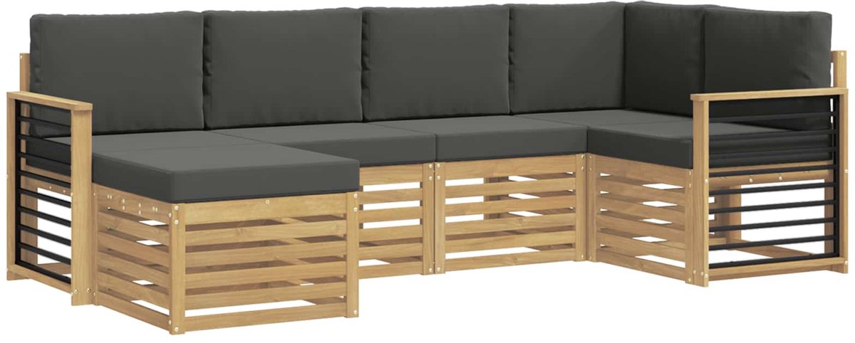vidaXL Buiten - bank - set - 6 - st - 5-zits - Wit - en - antracietkleurig - Polyester Wit en antracietkleurig