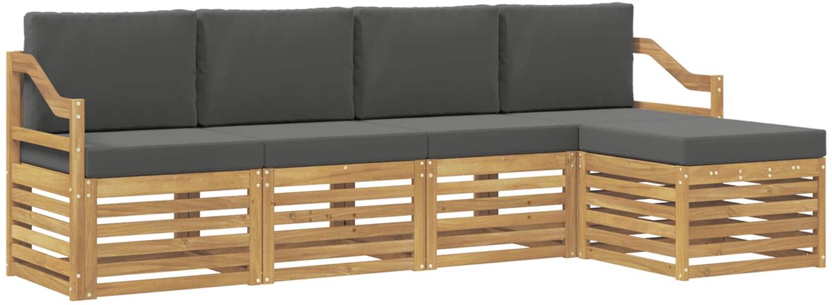 vidaXL Buiten - bank - set - 5 - st - 5-zits - Wit - en - antracietkleurig - Polyester Wit en antracietkleurig