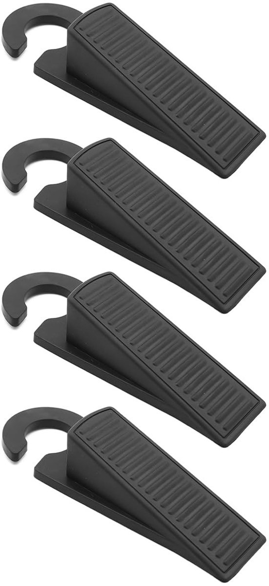 Dailygoods- Deurstopper Zwart - 4 Stuks - Wigvormig Ontwerp - Muurbescherming - Geluidsdemping - Robuust Rubber - Afmetingen 12,6 x 4,4 x 2,8 cm - Deurstoppers