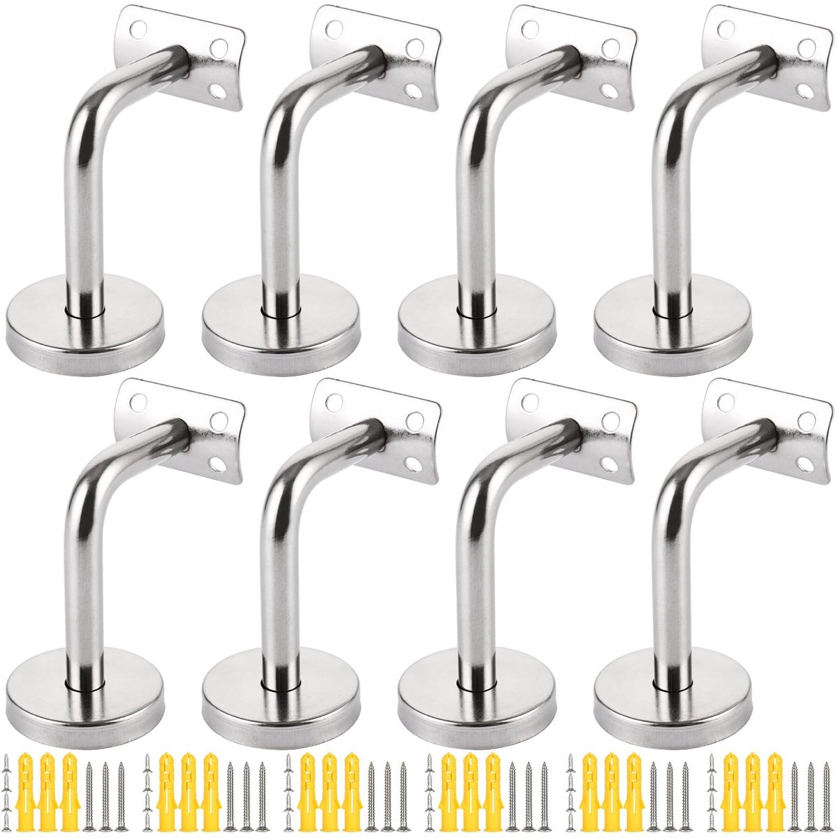 Dailygoods- Leuninghouders 8 Stuks - Roestvrij Staal - Voor Binnenwand - Trapleuning - Houten Leuning - Robuust en Corrosiebestendig - Leuningen