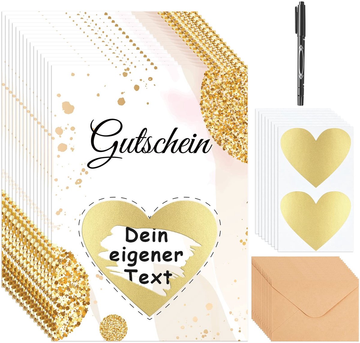 Dailygoods- Cadeaubonnen Set van 15 - Inclusief Enveloppen - Hart Krasetiketten - Marker - Voor Verjaardag/Kerstmis - Papier - Waardebonnen