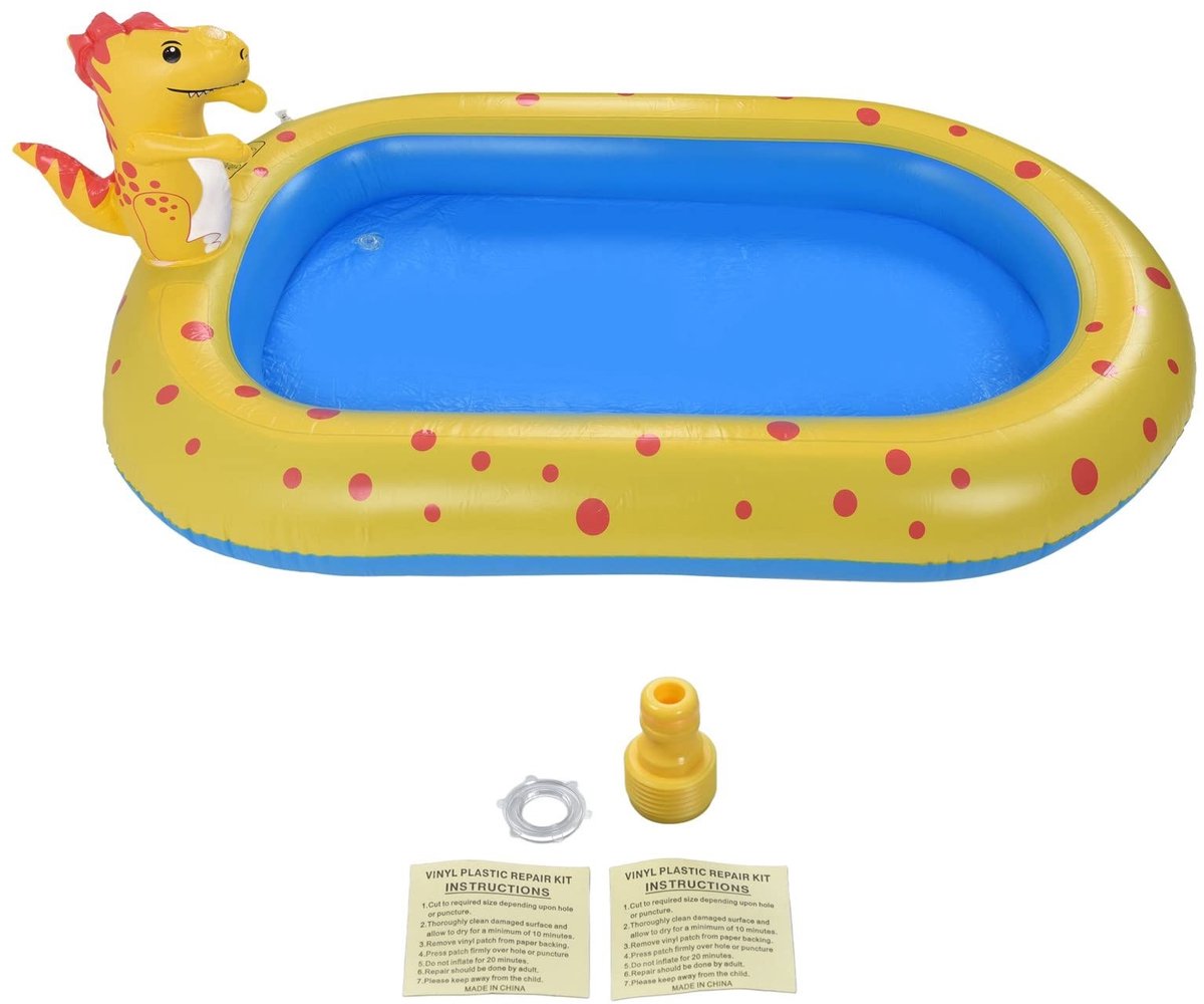 Dailygoods- Opblaasbaar Zwembad 3-in-1 Ontwerp - Dinosaurus Sprinkler - Multifunctioneel Speelgoed - Duurzaam PVC - Voor Kinderen - 67 X 41 X 26 Inch - Speelzwembad