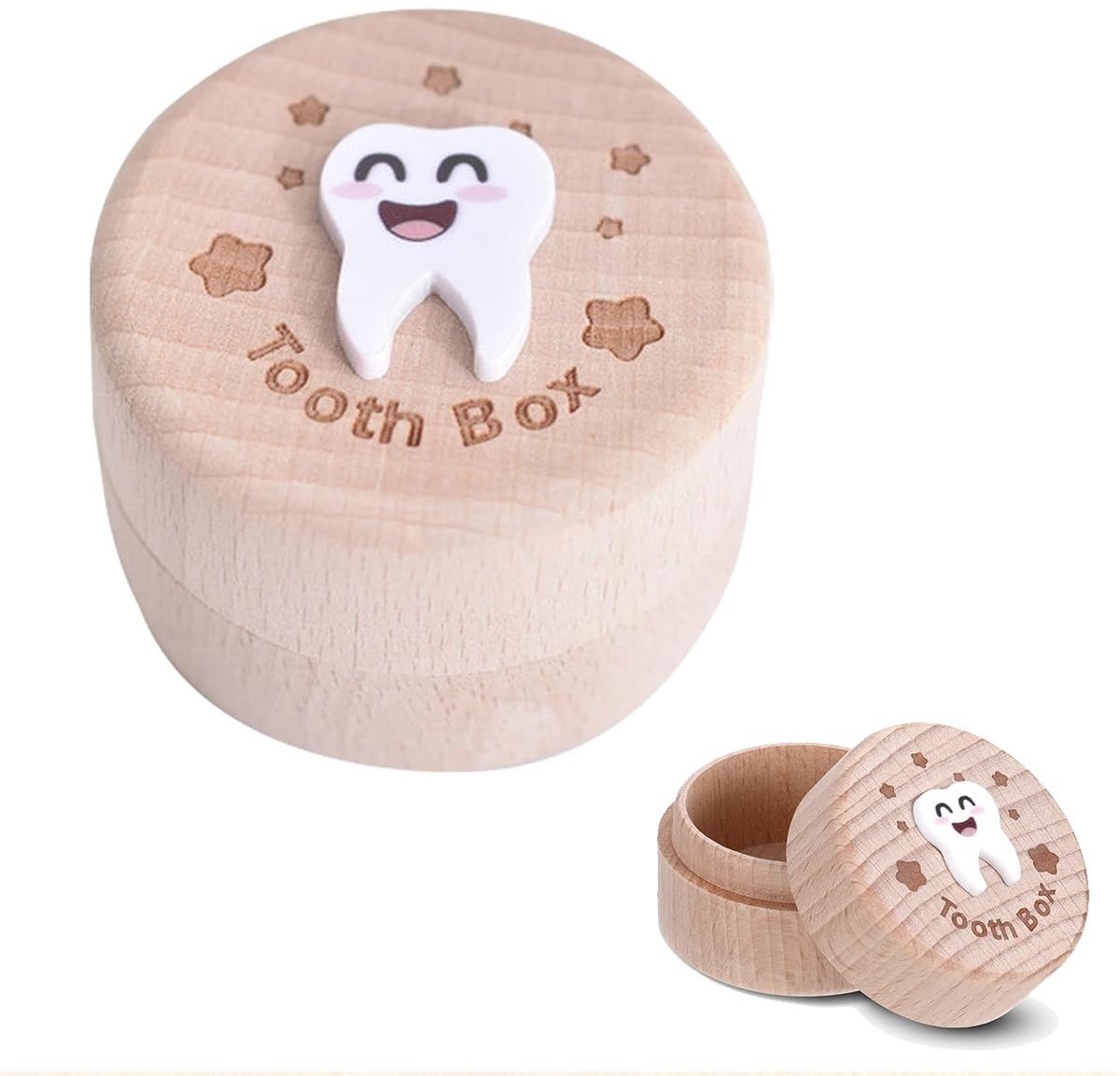 Dailygoods- Tandendoos Hout - Melktanden - Tandenfee-box - Jongens/Meisjes - Verjaardag - 5 x 5 x 3,5 cm - Tandenbox