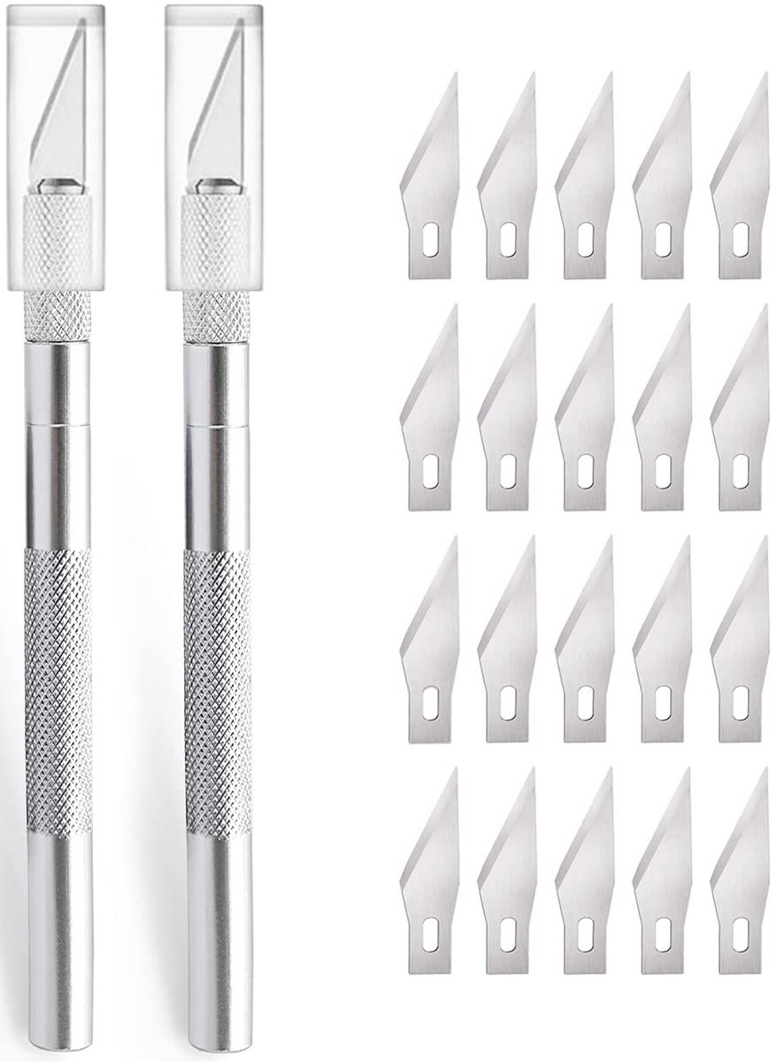 carmdering - Precisie Bastelmes - Scalpelmes - Hobby Mes - Ergonomisch Ontwerp - Veilige Klingwissel - Aluminium - Anti-slip Grip - Verminderde Vingerbelasting - 2 Stuks