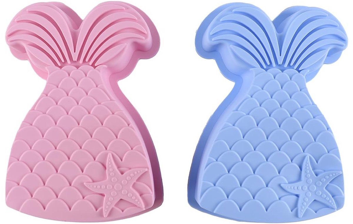 Bakvorm Siliconen - 2 Stuks - Zeemeerminmotief - Vaatwasserbestendig - Opberggaatje - Roze/Blauw - Taartvorm