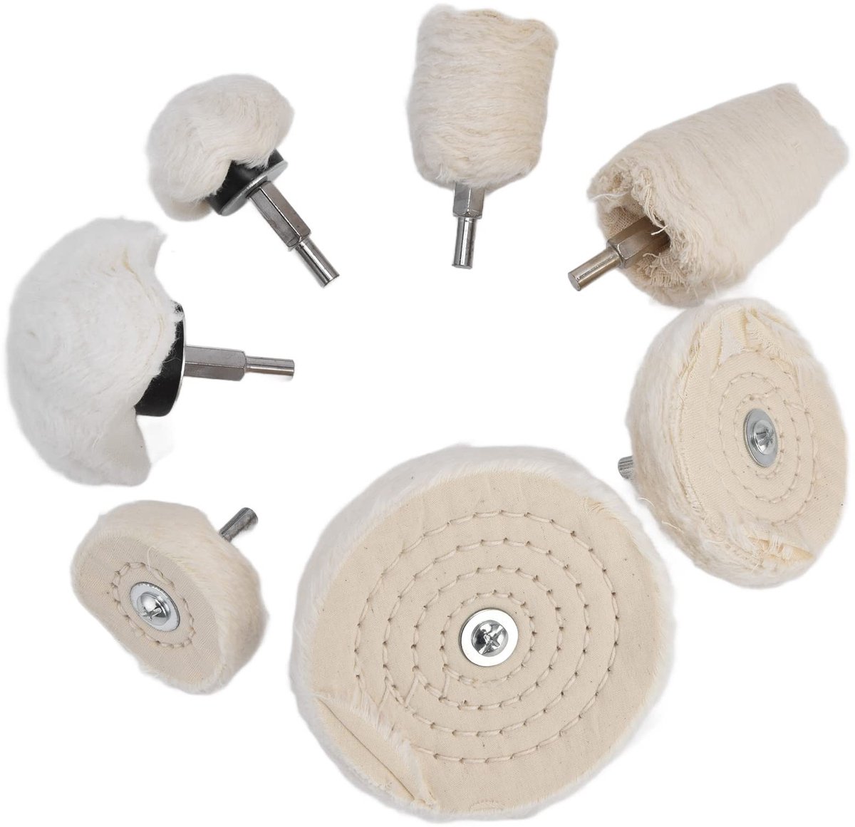 Dailygoods- Polijstschijfkit 7-delig - Katoenflanel Polijstwielen - Polijstgereedschap - 1/4 Inch Schacht - Voor Metaal/Glas - Schokbestendig Polijsteffect - Polijstwielset