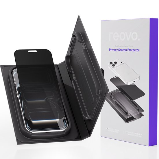 Reovo ShadowGuard Privacy Screen Protector - Convient pour iPhone 17 Pro Max - Verre de protection trempé - Filtre de confidentialité 360 - Anti-espion - Outil d'installation