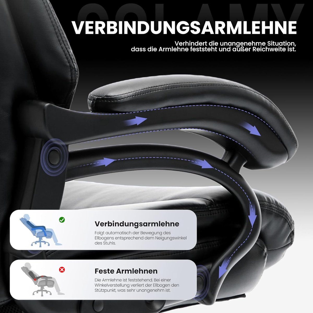 Bureaustoel XXL Ergonomisch – House&Garden Directiestoel Luxe Leer – Extra Brede Zitting 59 cm – Belastbaar tot 181 kg – Hoge Rugleuning – Verstelbare Armleuningen – Kantelbaar 90°–120° – Ergonomische Kantoor & Thuiswerk Stoel – Zwart