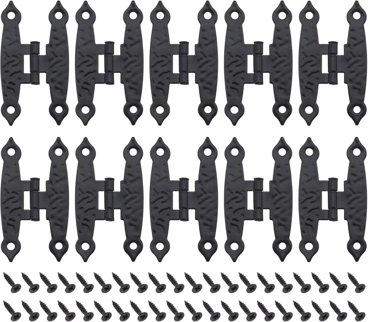 Dailygoods- Scharnieren Antiek Zwart - 10Pcs Kleine Scharnieren - Meubelscharnieren - Met Schroeven - H-vormige Scharnieren - Duurzaam Ijzer 65x34mm - Meubelscharnier
