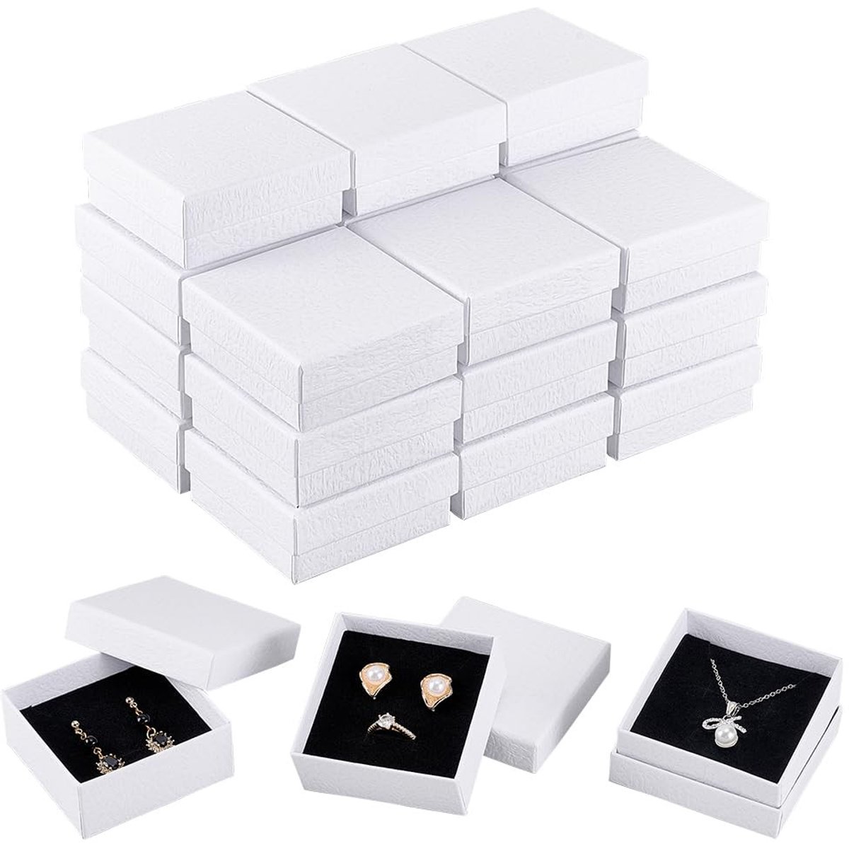 Dailygoods- Sieradengeschenkdozen 24 stuks - Vierkante Juwelendoos - 7 x 7 x 3 cm - Kraftpapier - Fluwelen Kussen - Elegant Display