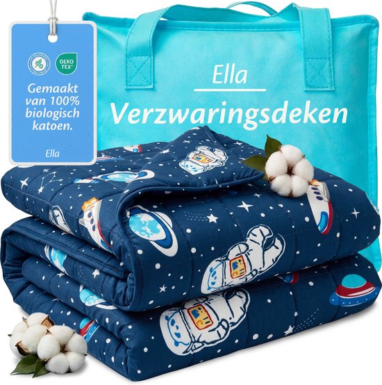 Ella Verzwaringsdeken Kind 3,2kg - OEKO-TEX Katoen Zwaartedeken 100 x 150cm - Weighted Blanket - Verzwaarde Deken Ruimte & Astronauten