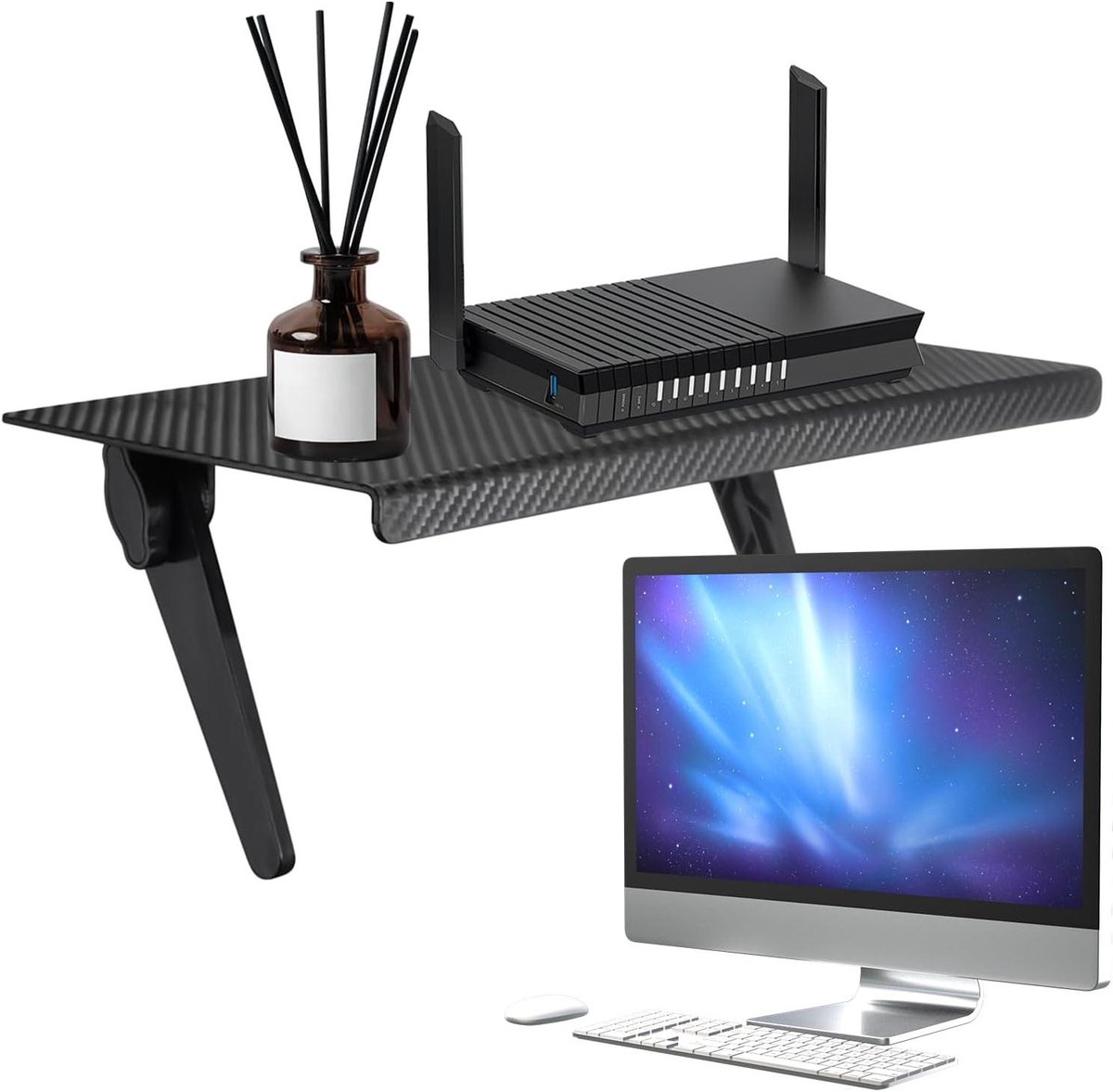 Monitor Verhoger - Verstelbare Plank - Werkplek Organiseren - Gereedschapsloze Montage - 33 cm Breed - Mat Zwart