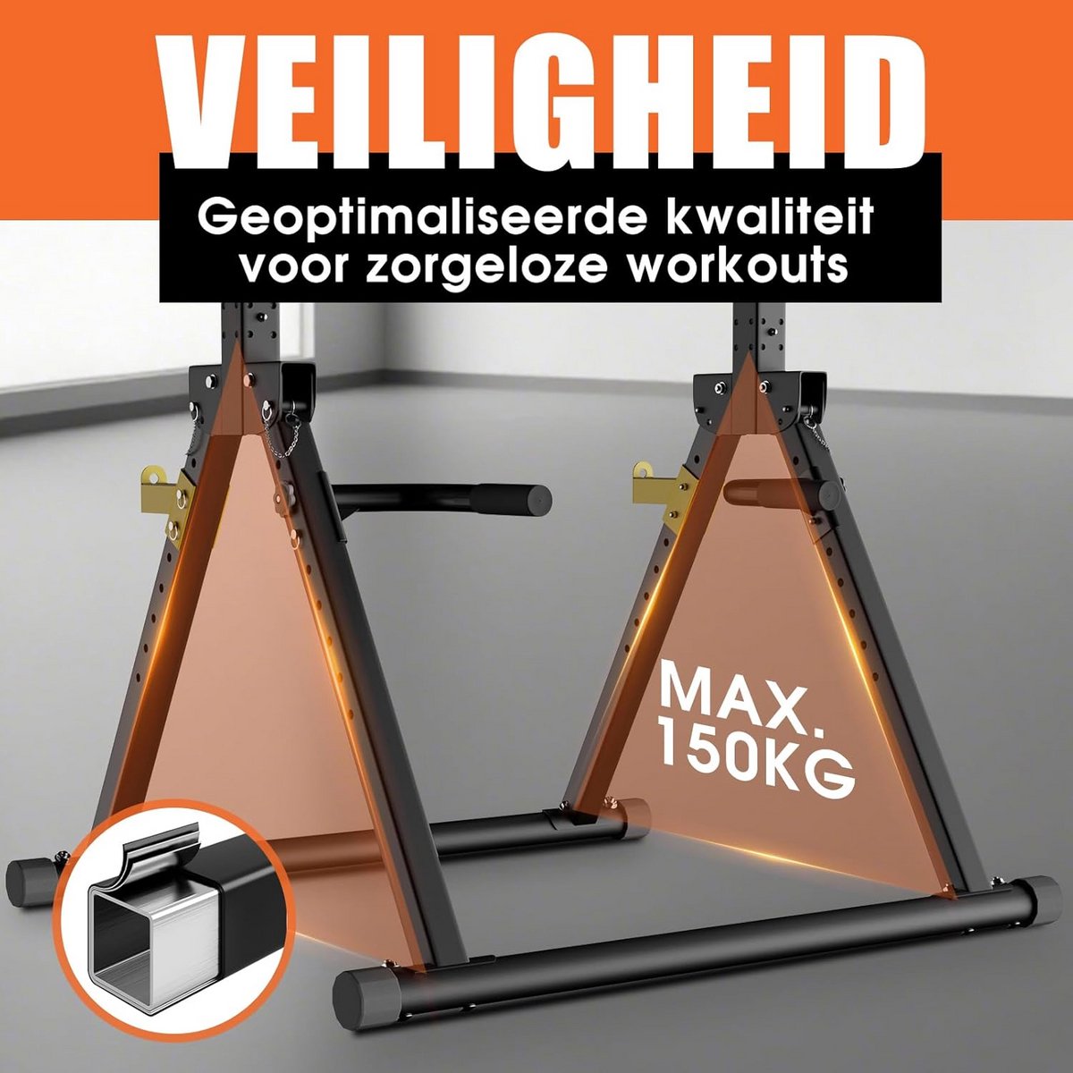 DH FitLife Opvouwbare Power Tower Dip Station | Vrijstaande optrekstang tot 150 kg met dipbars en haltersteunen | Krachtstation Krachttoren | Fitnessstation | Power Rack voor Thuisgym thumbnail 5