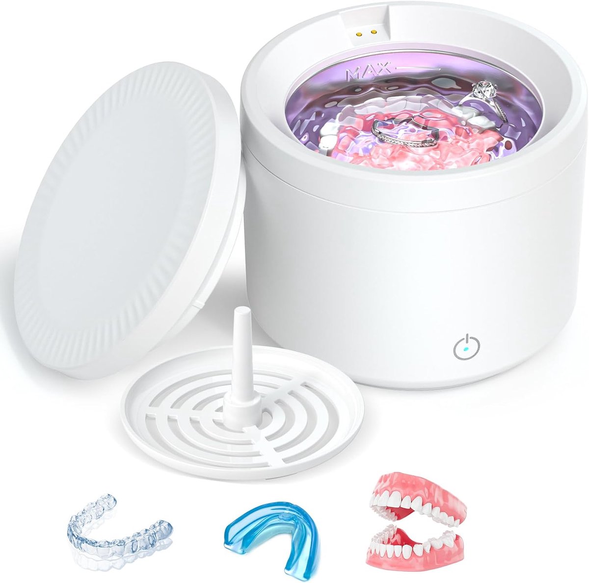 Ultrasonic Cleaner 200ml, 48000Hz Ultrasonic Cleaning 24W with UV Lamp for Dentures, Brackets, Invisalign & Jewelry