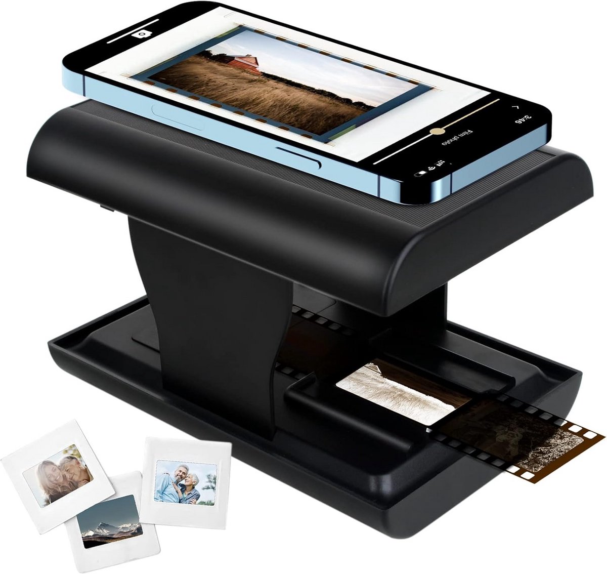 DGODRT Slide Scanner, Mobile Film Scanner, Scanning and Storing Your 24 x 36 mm Negatives and Slides with Smartphone Camera, Foldable Portable Film Scanner with LED Lighting