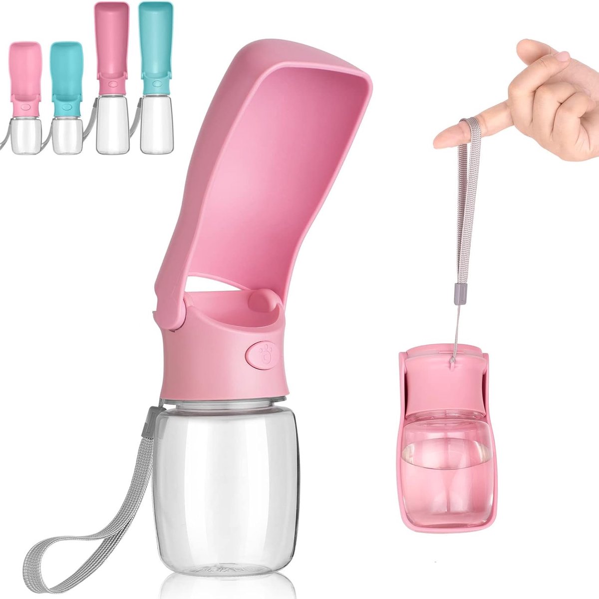 OLOEY Draagbare drinkfles voor huisdieren-opvouwbare lekvrije waterdispenser-geschikt voor puppy's en kleine tot grote honden-roze-350 ml