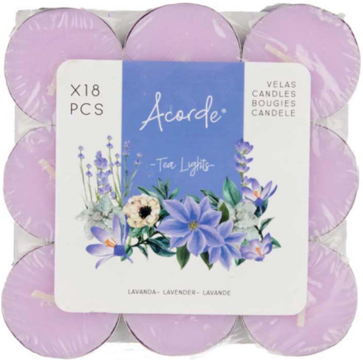 Atmosphera Acorde theelichtjes - lavendel geur - 18x - paars - waxinelichtjes/geurkaarsen - 3 branduren Lavender paars