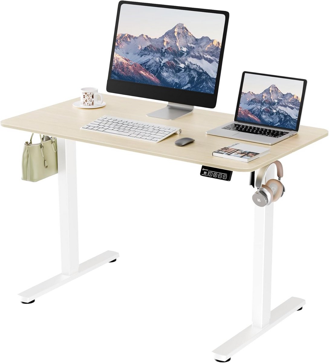 Elektrisch Bureau - Zit-sta bureau - Ergonomisch werken - Traploos verstelbaar - 110x60 cm - Wit Oak
