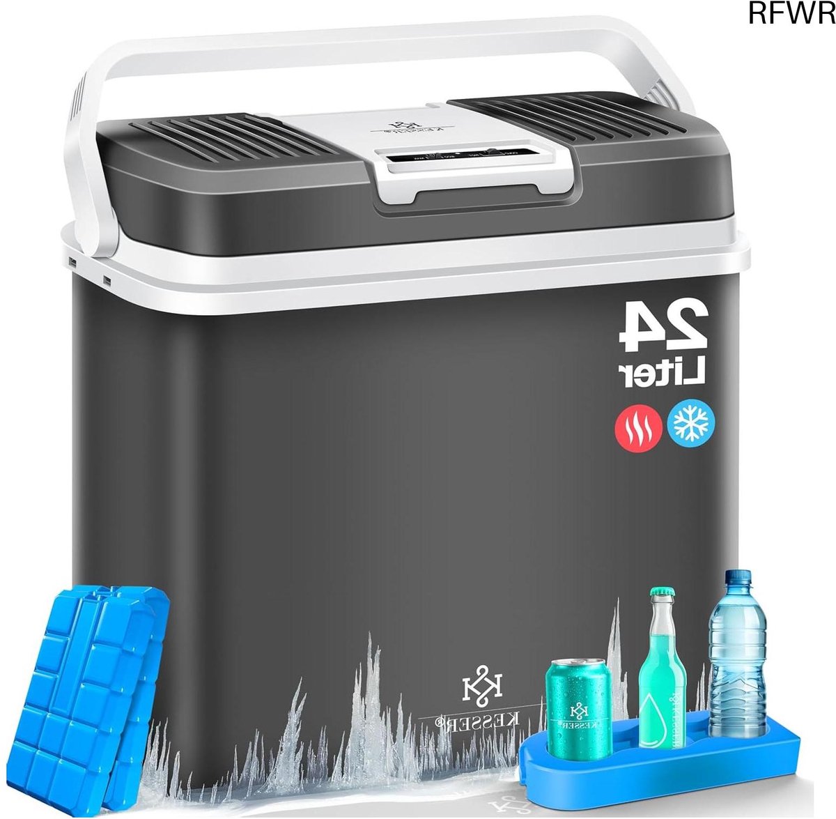 KESSER Cooler Box 24 Litres, COOLS and HEATS | Thermoelectric Cool Box incl. 2x Cooling Battery | 12 Volt and 230 Volt | Mini Fridge for Car, Boat, Camping, Beach | Anthracite
