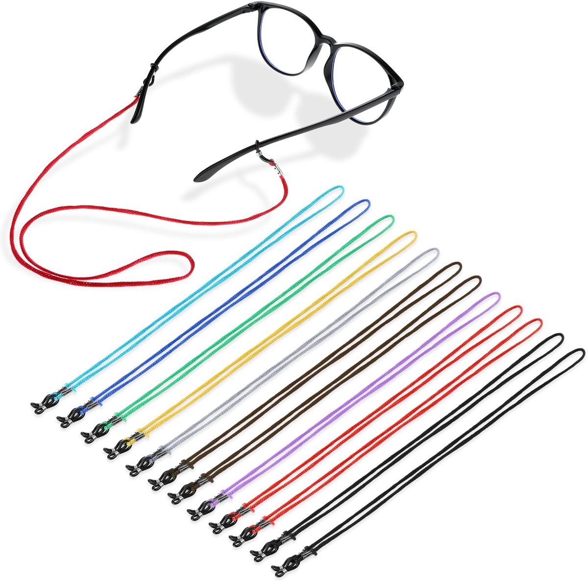 Dailygoods- Brillenband Antislip - Brillenkoord - Brillenhouder - 12 Stuks - Nylon/Silicone - 66 x 0,66 cm