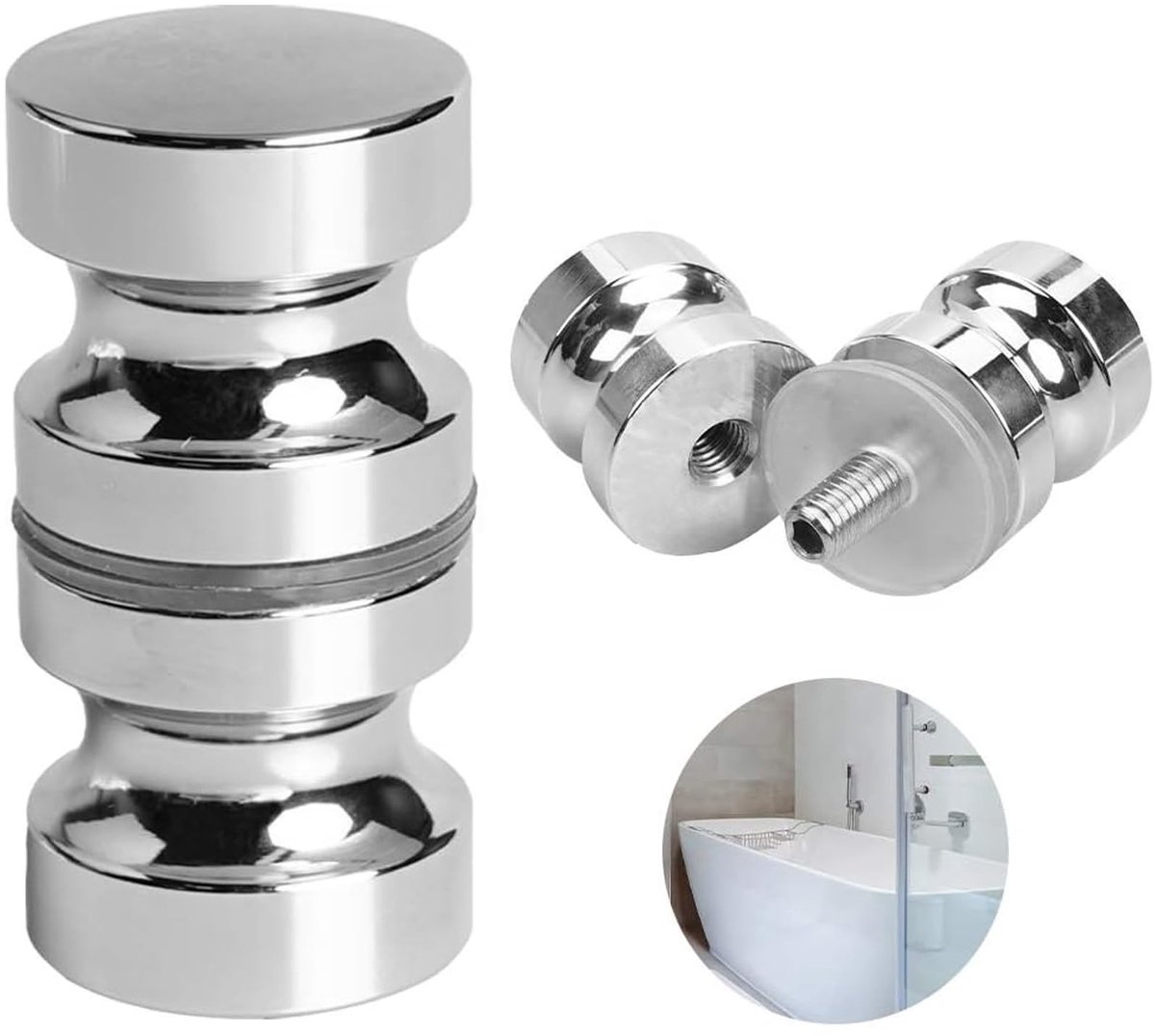 Dailygoods- Douchedeurknop 30mm - Aluminium - Antiroest - Verstelbaar - Eenvoudige installatie - Rubber ringen - Geschikt voor 4-15mm glas - Deurklink