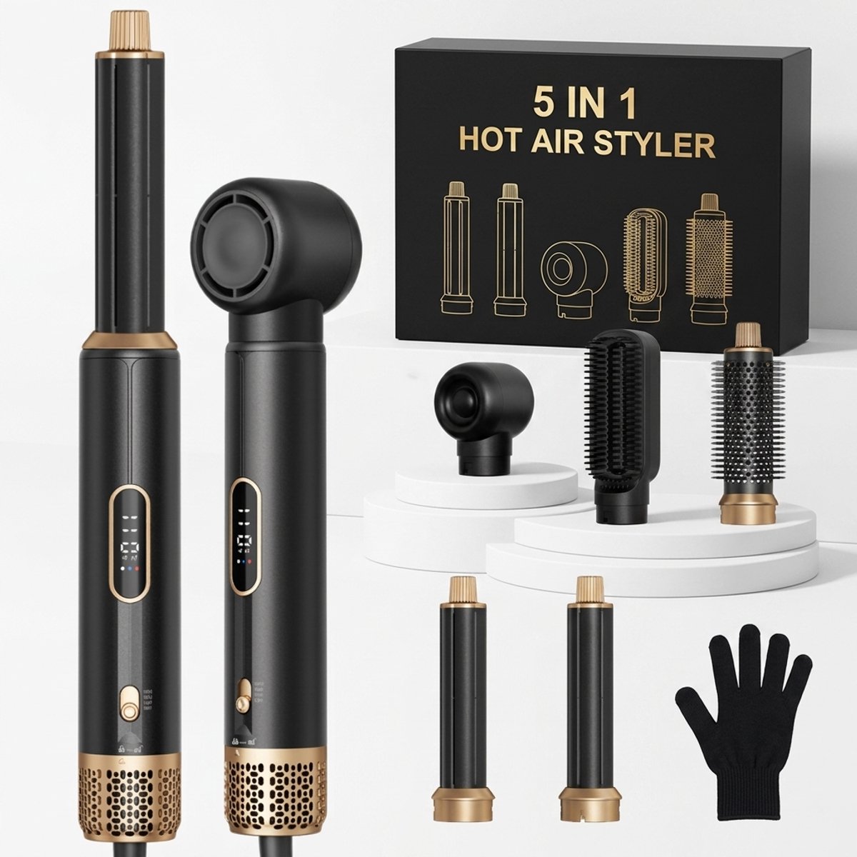 Fokelyi - 5-in-1 Airstyler met Diffuser - Multistyler - Föhnborstel Kort Haar - Haarkruller - Haarstyler - Haardroger - Warmteborstel - Krulborstel