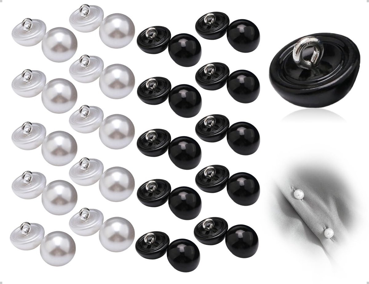 Knopenset - Paddenstoelvormige Kunststof Knopen - 40 Stuks met Oogje (Zwart en Wit, 10 mm)