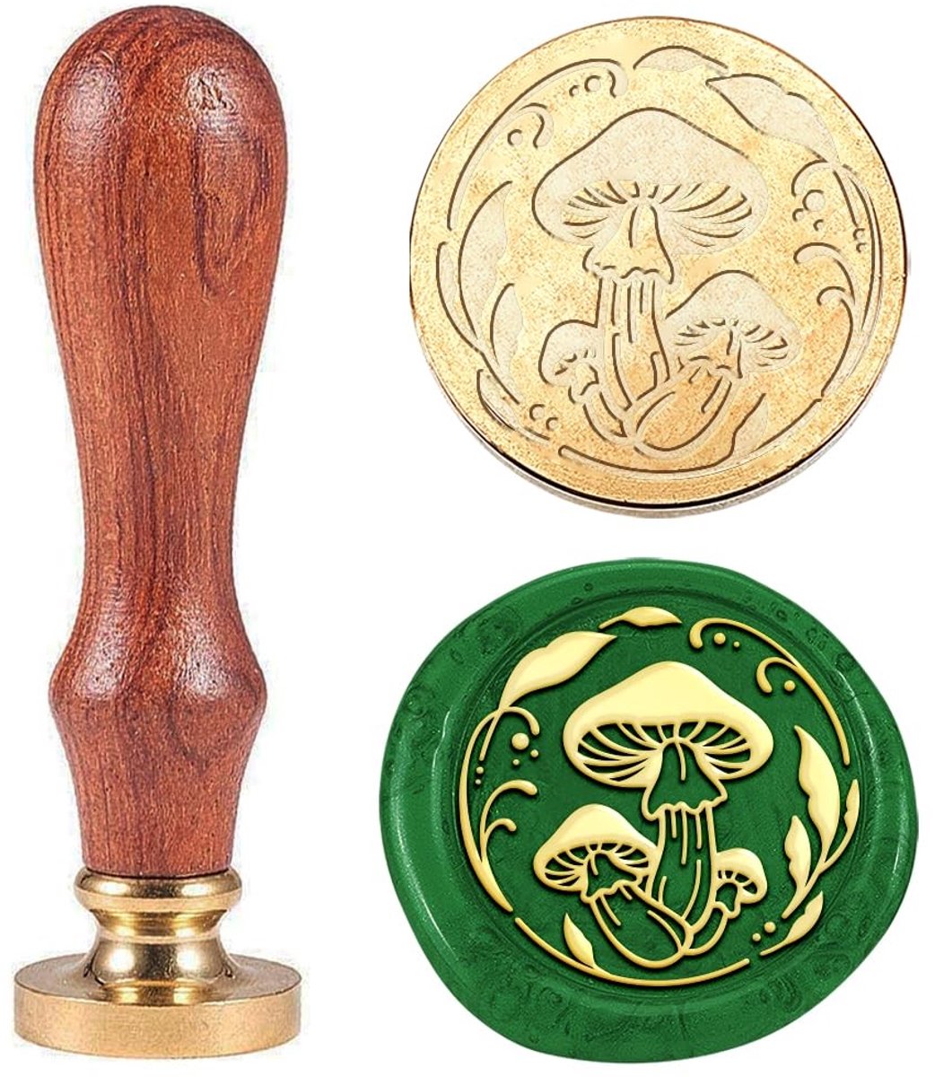 Dailygoods- Waszegelstempel Paddenstoeldesign - Afneembare Messing Stempelkop - Houten Handvat - Decoratie voor Enveloppen - Bruiloften - Eenvoudig in Gebruik - Zegelstempel