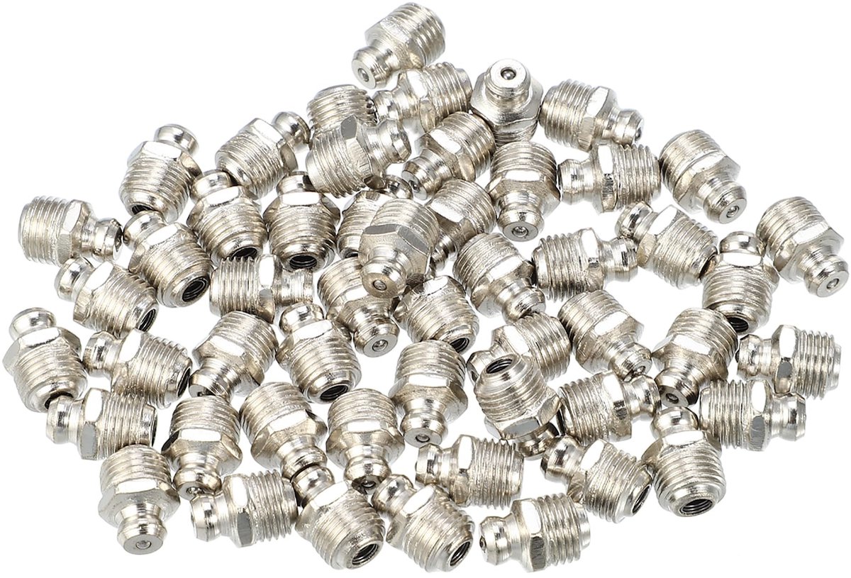 Dailygoods- Smeernippel Set 50 Stuks - M10x1 Schroefdraad - Vernikkeld Staal - Rechte Hoekconstructie - Hoge Temperatuur Bestendig - Geveerde Kogelvergrendeling - Smeernippelset