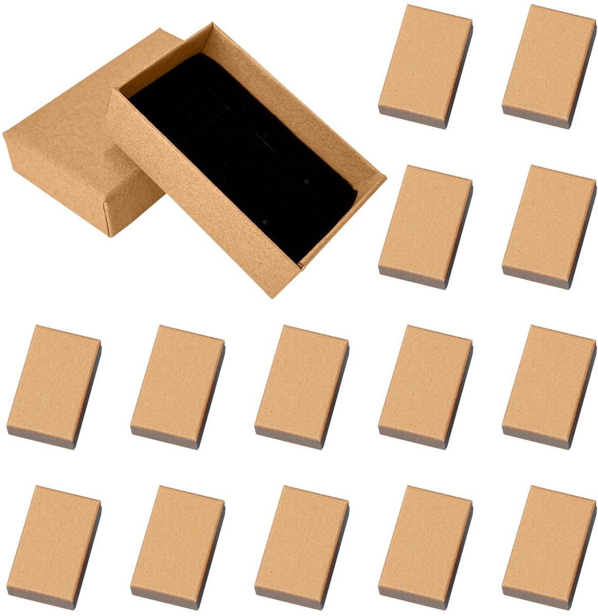 Dailygoods- Sieradendoos 14 stuks - Sieradendoosje met deksel - Kraftpapier - 8 x 5 x 3 cm - Bruin - Inclusief sponsstempel - Cadeaudoos
