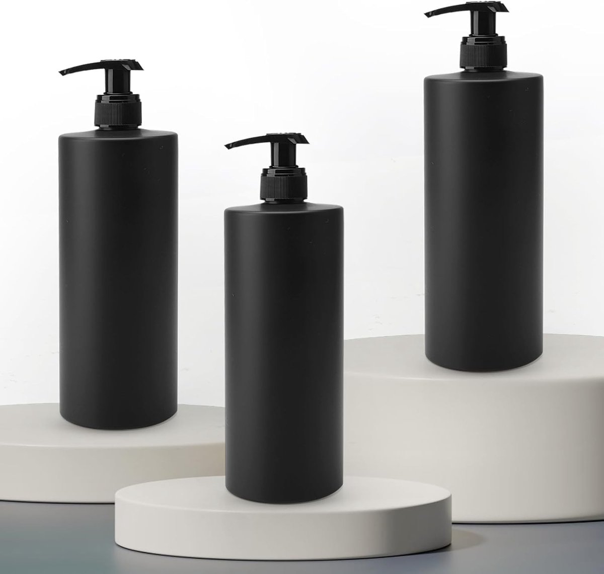 Dailygoods- Zeepdispenser 3 stuks - 500 ml - Mat Zwart - Duurzaam Kunststof - Waterdichte Etiketten - Herbruikbaar en Navulbaar - Pompdispenser