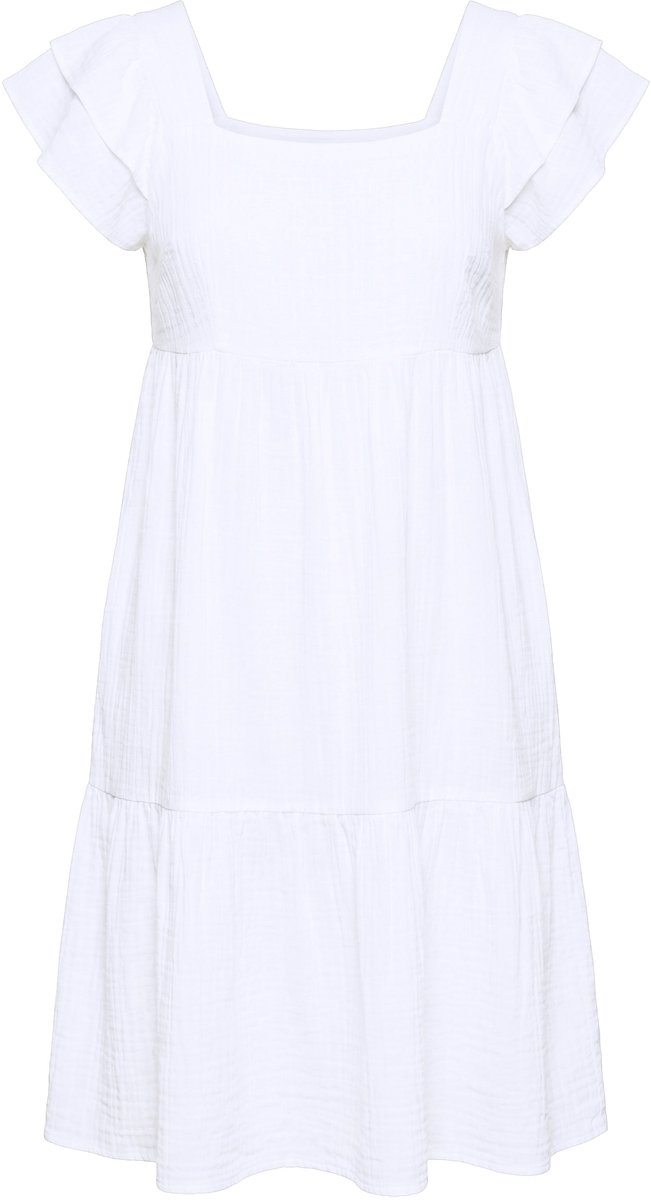 Angel of Style - Dames - Mousseline jurk vierkante hals volants - Sneeuwwit - Maat 46