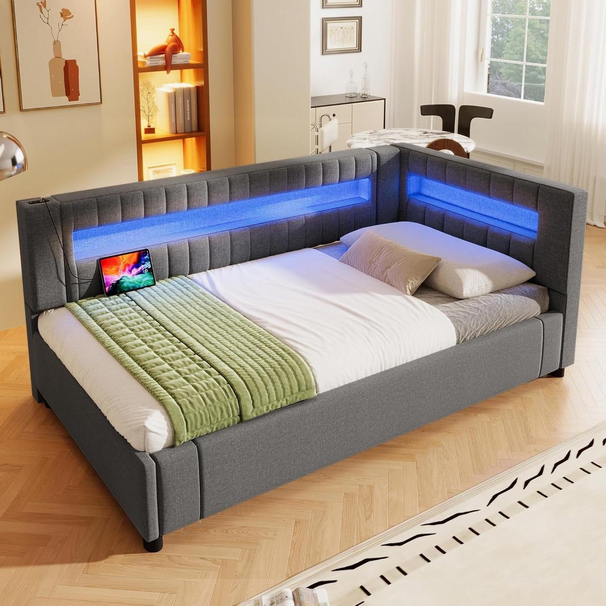 Dagbed Linnen - Slaapbank Bedframe - Ruimte Besparen - Met Ingebouwde Oplaadpoorten - 90 x
