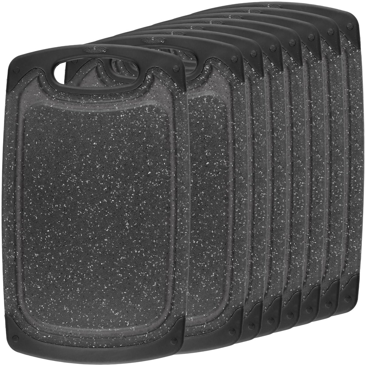 Dailygoods- Ontbijtplankjes 8-delige set - Kunststof Snijplanken - Antislip Plankjes - Vaatwasmachinebestendig - 25 x 14,8 cm - Handvat en Sapgoot