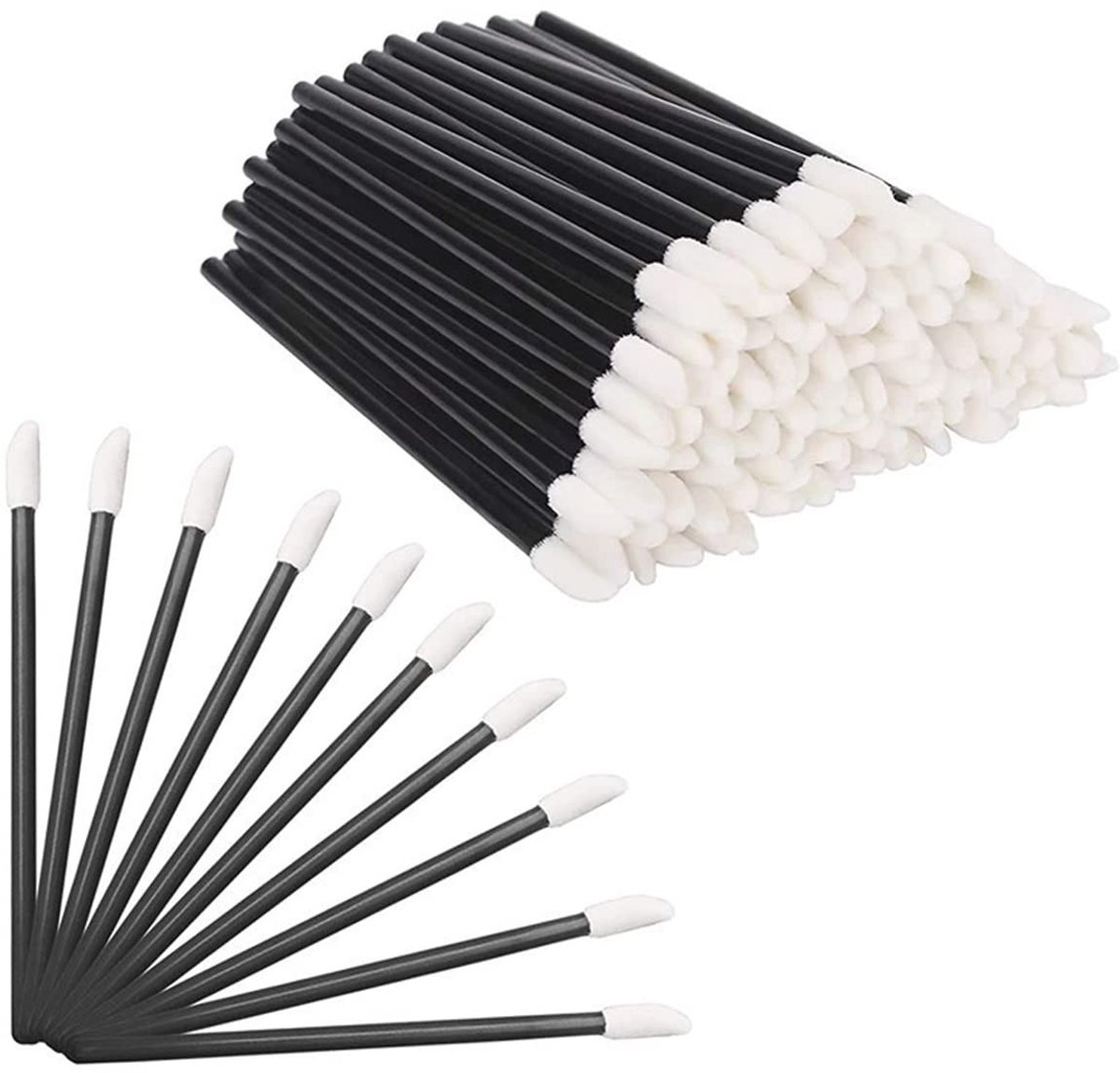 Dailygoods- Wegwerpkwast 200 Stuks - Lippenborstel/Wenkbrauwborstel - Wimperborstel - Verzorgingsset - Zwart - Hoogwaardige Flocking