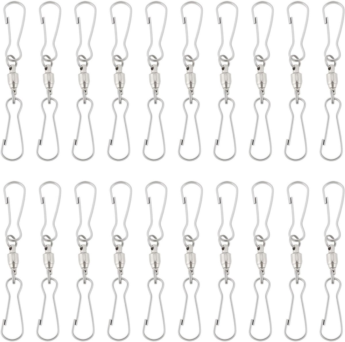 Dailygoods- Haak 20 Stuks - Rvs Swivel Haken - Ophanghaken voor Buitendecoraties - Lichtgewicht 6,7x0,9x0,2 cm - Duurzaam en Corrosiebestendig - Ophanghaak